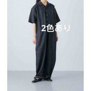 かぐれ　リネンハーフスリーブオールインワン(ロングワンピース/マキシワンピース)