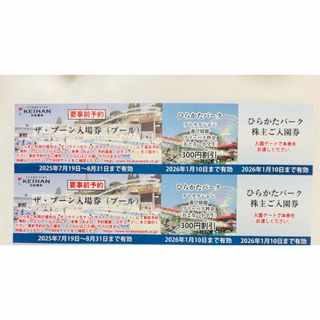 ひらかたパーク　株主優待　2名分　入園券・プール利用券(遊園地/テーマパーク)