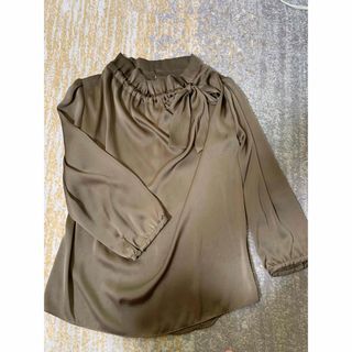 美品　とろみブラウス　ボウタイ　リボン　ブラウン　茶M