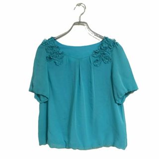 ストロベリーフィールズ 半袖ブラウス 薄手 M 上品 グリーン おでかけ きれい