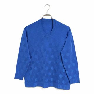 長袖ニット ブルー 薄手 F ドット柄 ジャガード編み 春秋 おしゃれ セーター