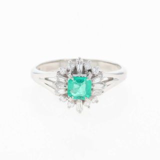 エメラルド デザインリング 15.5 Pt900 【中古】(リング(指輪))