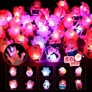 【在庫セール】LIHAO 光る指輪 クリスマス おもちゃ 50個入 全10種ラン(その他)