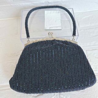 総ビーズバッグ 昭和レトロ ハンドバッグ がま口 和装 ビンテージ 濃紺(ハンドバッグ)