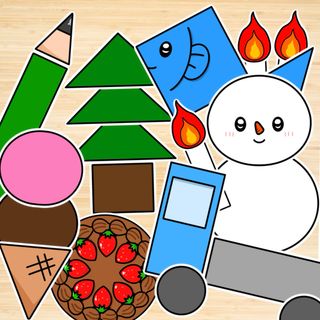 パネルシアター「◯△□でつくろう」(丸三四角かたち形保育教材お誕生日会）g69