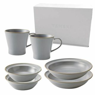 【特価セール】TAMAKI ペア食器セット エッジライン グレー 6点セット 電