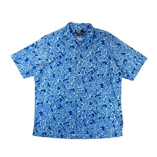 L ポロ ラルフローレン 総柄 開襟 半袖 シャツ 花柄 フローラル ブルー 青