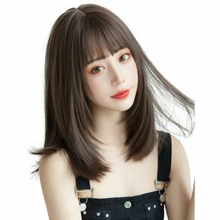 【色:アッシュブラウン】Limakara 人工毛 ウィッグ ミディアム ストレー(その他)