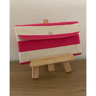 ハンドメイド　ボーダー　ピンク　通帳ケース　ポーチ