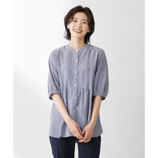 2023年　J.PRESS アセVis ギンガム バンドカラーピンタックブラウス