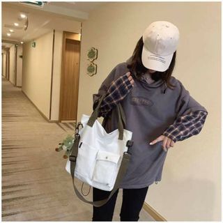 【多機能バッグ★】2way　トートバッグ　ショルダーバッグ　手提げバッグ　白
