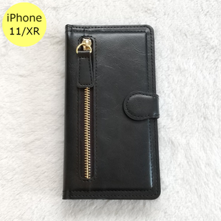 左ジッパー 手帳型 iPhone11/XRケース ブラック(iPhoneケース)