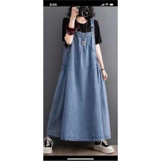新品！！＊ライトブルーのゆったりしたジャンバースカート：サイズM＊(ロングワンピース/マキシワンピース)
