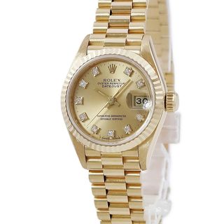 ロレックス(ROLEX)のロレックス デイトジャスト 69178G 90番台 K18YG無垢 純正10Pダイヤ シャンパン トリチウム 自動巻き レディース 腕時計(腕時計)