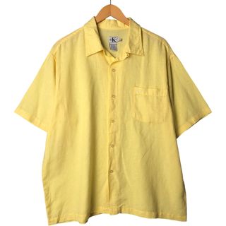 カルバンクライン(Calvin Klein)の古着 90~00年代 カルバンクライン Calvin klein JEANS 半袖 オープンカラー コットン×リネンシャツ ボックスシャツ メンズL相当 ヴィンテージ /eaa566025(シャツ/ブラウス(半袖/袖なし))