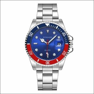 新品 WOMAGE ミリタリー ビジネス 腕時計 ブルー レッド