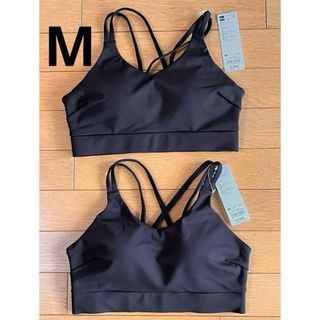 2つ 新品 GU ジーユー バッククロスブラGA 黒 ブラック スポーツブラ M