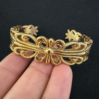ステンレス ゴールド ダブルフローラルクロスバングル