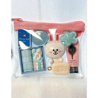 CONY『ピンク×水色』スパバッグ ガチャ詰めポーチ　ロゼット　牛乳石鹸　タオル