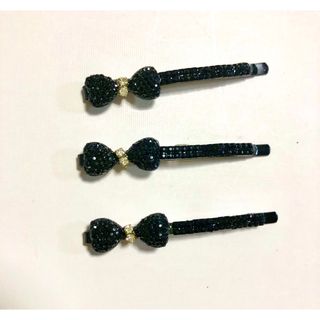 3個セット　ブラックリボンヘアピン新品