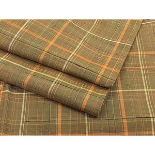 平和屋着物▽上質な紬　単衣　格子柄　正絹　逸品　CAAU3854xi(着物)