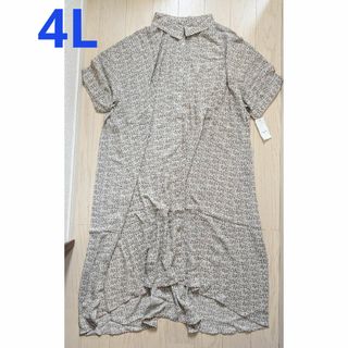 ４Ｌ★marpione★小花柄Aライン半袖シャツワンピース★新品(ロングワンピース/マキシワンピース)