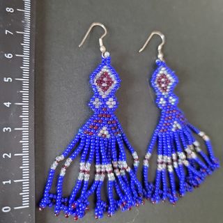 値下げビーズフリンジアフリカのピアス 青色(ピアス)