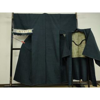 平和屋着物●男性　鷹山紬　アンサンブル　手紬　霞文　反端付き　正絹　逸品　未使用　DAAV1481tw
