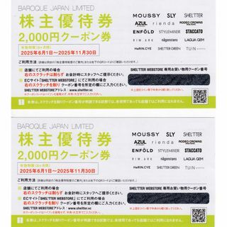 4000円分:バロックジャパンリミテッド株主優待2000円券×2枚(ショッピング)