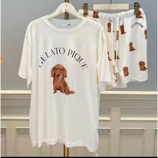ジェラートピケ 上下セット ルームウェア DOG柄 ダックスフンド ハーフパンツ(パジャマ)