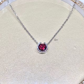 ホースシュー 馬蹄 ルビー ステンレスネックレス ステンレスチェーン