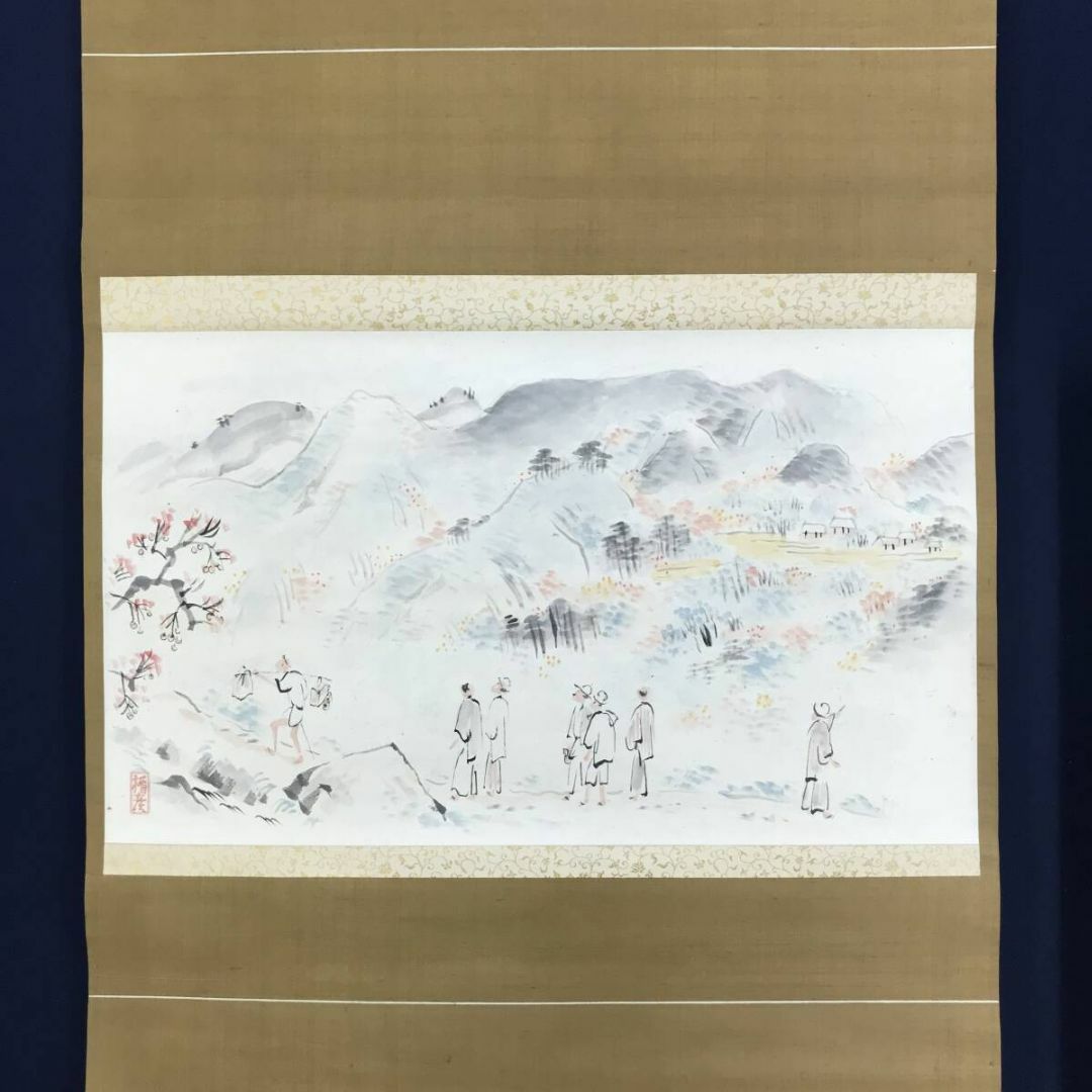 真作/舟山三朗/初夏図/秋田県出身/農作業図/人物図/名家伝来/AE-251 真作/菅楯彦/小鹿渓秋景/三朝町/山水図/人物図/横物/掛軸☆宝船