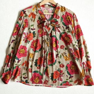 アナイ(ANAYI)の極美品★アナイ モノグラム フラワー ボウタイ ブラウス 花柄 総柄 長袖 38(シャツ/ブラウス(長袖/七分))