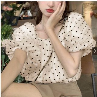 GRL ドット柄シアーバルーンスリーブブラウス[ac2247]