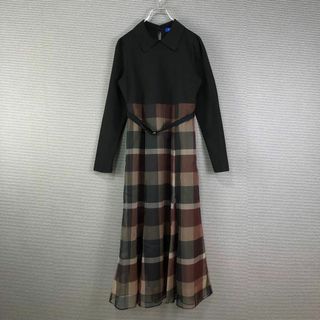 ブルーレーベルクレストブリッジ(BLUE LABEL CRESTBRIDGE)のブルーレーベル クレストブリッジチェックオーガンプリントコンビドレス 38(ロングワンピース/マキシワンピース)