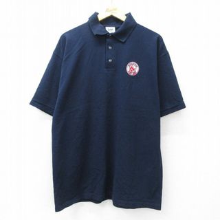 リー(Lee)のXL★古着 リー Lee 半袖 ポロ シャツ メンズ 00年代 00s MLB ボストンレッドソックス 紺 ネイビー メジャーリーグ ベースボール 野球 25jul30 中古 トップス(ポロシャツ)