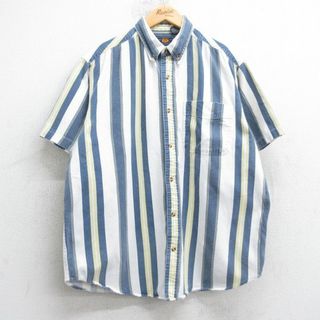 XL★古着 ルート66 半袖 シャツ メンズ 00年代 00s コットン ボタンダウン 白他 ホワイト ストライプ 25jul30 中古 トップス(シャツ)