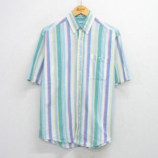 L★古着 ピューリタン 半袖 シャツ メンズ 80年代 80s コットン ボタンダウン 白他 ホワイト ストライプ 25jul30 中古 トップス(シャツ)