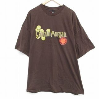 XL★古着 半袖 Tシャツ メンズ キャプテンモルガン 大きいサイズ コットン クルーネック 茶 ブラウン 25jul30 中古(Tシャツ/カットソー(半袖/袖なし))