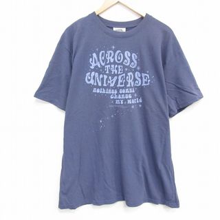 XL★古着 半袖 ロック バンド Tシャツ メンズ ジョンレノン ポールマッカートニー 大きいサイズ クルーネック 薄紺 ネイビー 霜降り 25jul30 中古(Tシャツ/カットソー(半袖/袖なし))
