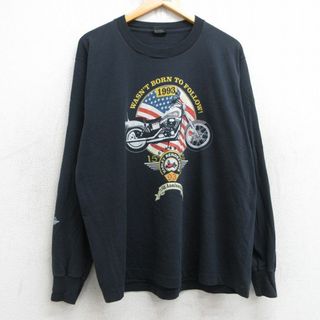 スクリーンスターズ(SCREEN STARS)のXL★古着 スクリーンスターズ 長袖 ビンテージ Tシャツ メンズ 90年代 90s バイク 自転車 クルーネック USA製 黒 ブラック 【spe】 25jul30 中古(Tシャツ/カットソー(半袖/袖なし))