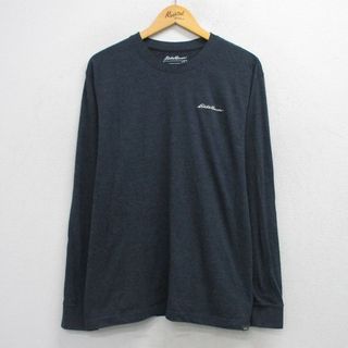 エディーバウアー(Eddie Bauer)のXL★古着 エディーバウアー 長袖 Tシャツ メンズ ワンポイントロゴ 大きいサイズ クルーネック 濃グレー 霜降り 25jul30 中古(Tシャツ/カットソー(半袖/袖なし))