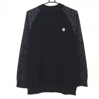 【新品】パーリーゲイツ セーター 黒×グレー 袖レオパード ニット メンズ 6(XL) ゴルフウェア PEARLY GATES