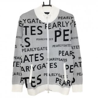 【新品】パーリーゲイツ ニットジャケット 白×黒 ロゴ総柄 メンズ 5(L) ゴルフウェア PEARLY GATES