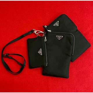 プラダ(PRADA)のほぼ未使用 PRADA プラダ Re-Nylon リナイロン 三角ロゴ 金具 ナイロン ポーチ ショルダーバッグ スマホケース ブラック 黒 20924(ポーチ)