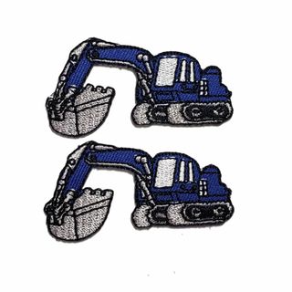 ワッペン　アイロン　ショベルカー　青　2枚入り　縦3cm 横5.5cm