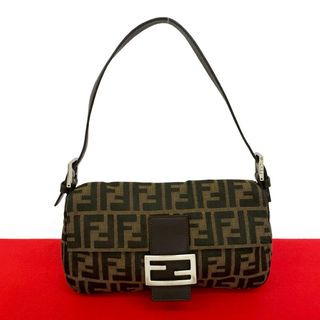 極 美品 FENDI フェンディ ヴィンテージ マンマバケット ズッカ FF 柄 レザー 本革 キャンバス セミ ワン ショルダーバッグ ブラウン 20265
