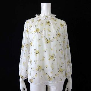 ジボール ブラウス プルオーバー シフォン 花柄 フリル襟 とろみ 長袖 M 白(シャツ/ブラウス(長袖/七分))