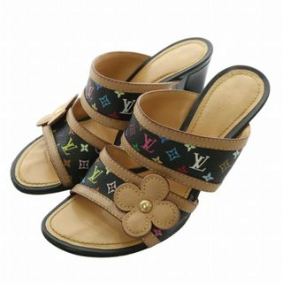 ルイヴィトン(LOUIS VUITTON)のルイヴィトン モノグラム マルチカラー サンダル ミュール レザー 35.5 黒(サンダル)