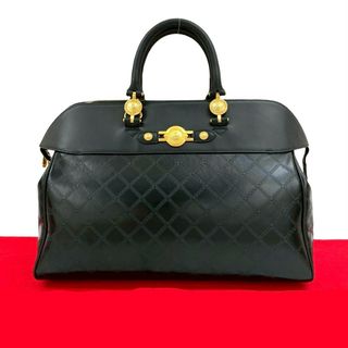 ヴェルサーチ(VERSACE)の極 美品 VERSACE ヴェルサーチ サンバースト ロゴ 金具 レザー 本革 ハンドバッグ トートバッグ ボストンバッグ ブラック 黒 29412(ボストンバッグ)
